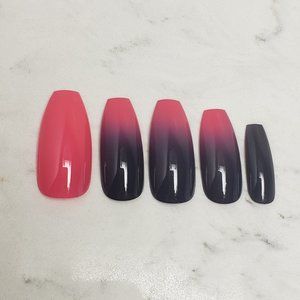 Pink grey ombre Custom gel Press on Nails fake nails Handmade 20pc set coffin